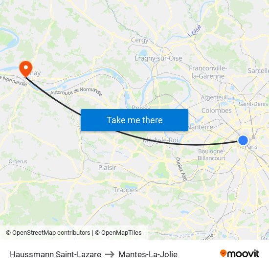 Haussmann Saint-Lazare to Mantes-La-Jolie map