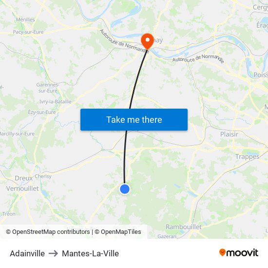 Adainville to Mantes-La-Ville map