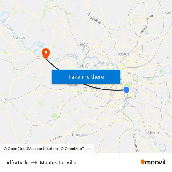 Alfortville to Mantes-La-Ville map
