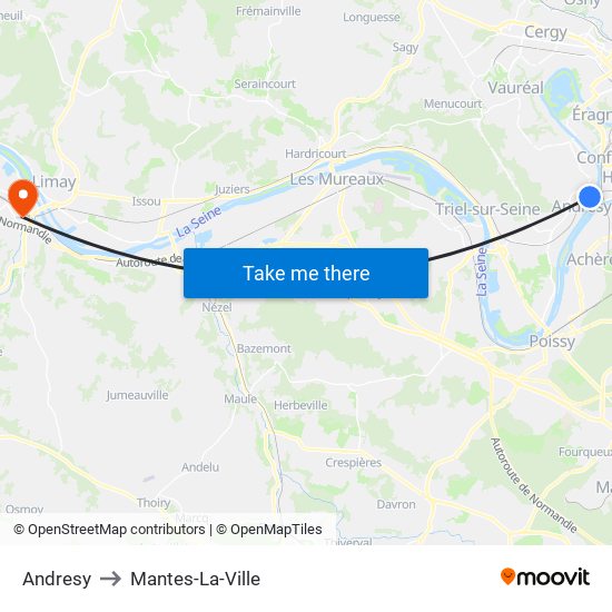 Andresy to Mantes-La-Ville map