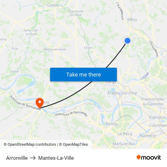 Arronville to Mantes-La-Ville map
