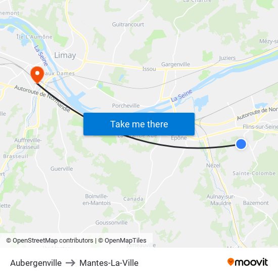 Aubergenville to Mantes-La-Ville map