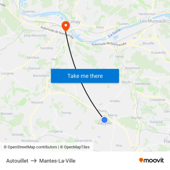 Autouillet to Mantes-La-Ville map