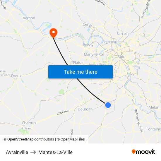 Avrainville to Mantes-La-Ville map
