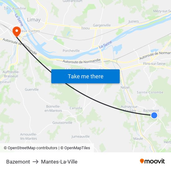 Bazemont to Mantes-La-Ville map