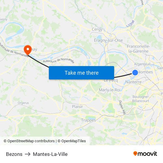 Bezons to Mantes-La-Ville map