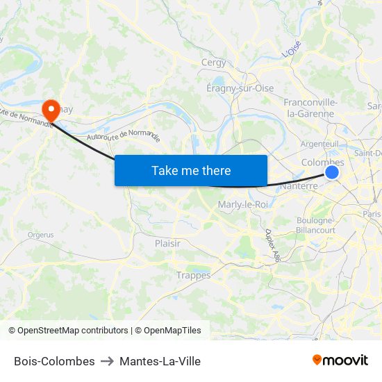 Bois-Colombes to Mantes-La-Ville map