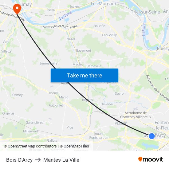 Bois-D'Arcy to Mantes-La-Ville map