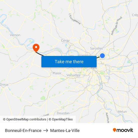Bonneuil-En-France to Mantes-La-Ville map