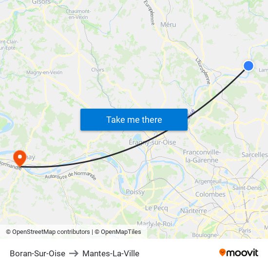 Boran-Sur-Oise to Mantes-La-Ville map