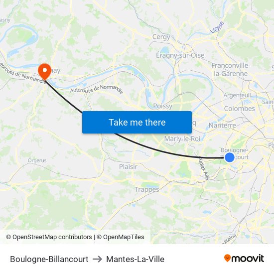 Boulogne-Billancourt to Mantes-La-Ville map