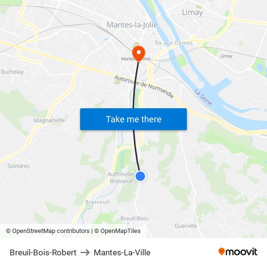 Breuil-Bois-Robert to Mantes-La-Ville map