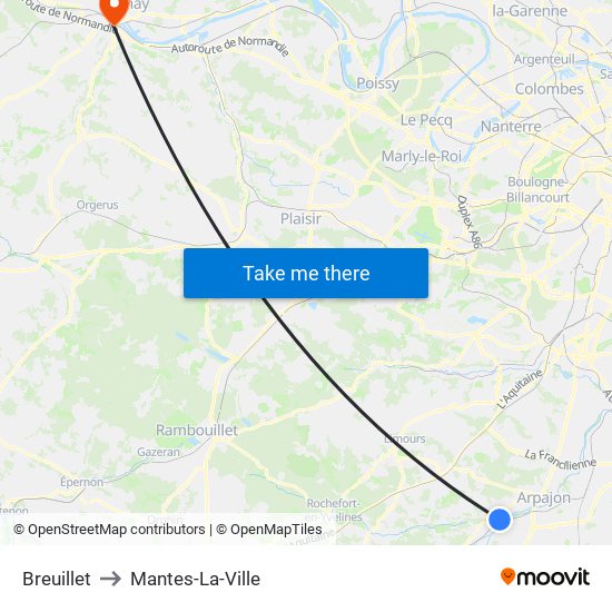 Breuillet to Mantes-La-Ville map