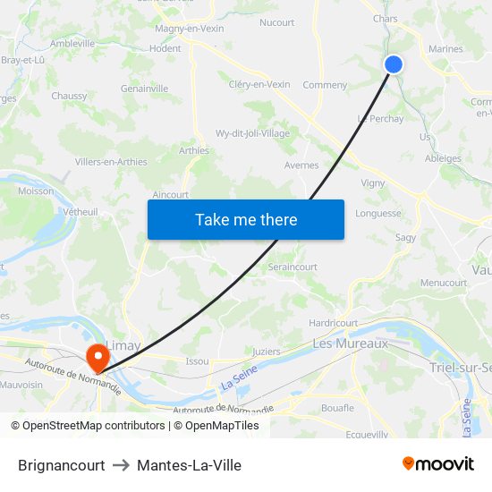 Brignancourt to Mantes-La-Ville map