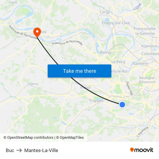 Buc to Mantes-La-Ville map