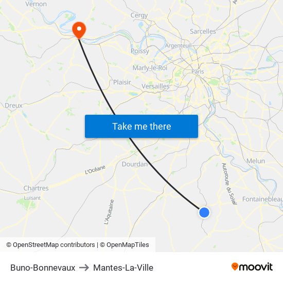 Buno-Bonnevaux to Mantes-La-Ville map