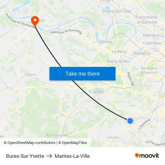 Bures-Sur-Yvette to Mantes-La-Ville map