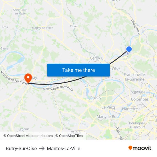 Butry-Sur-Oise to Mantes-La-Ville map