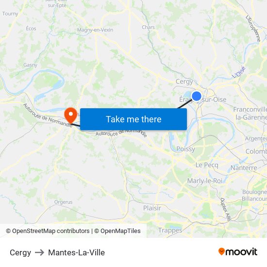 Cergy to Mantes-La-Ville map