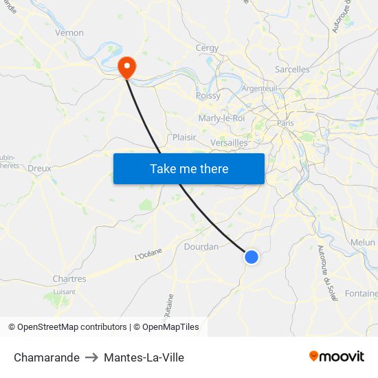 Chamarande to Mantes-La-Ville map