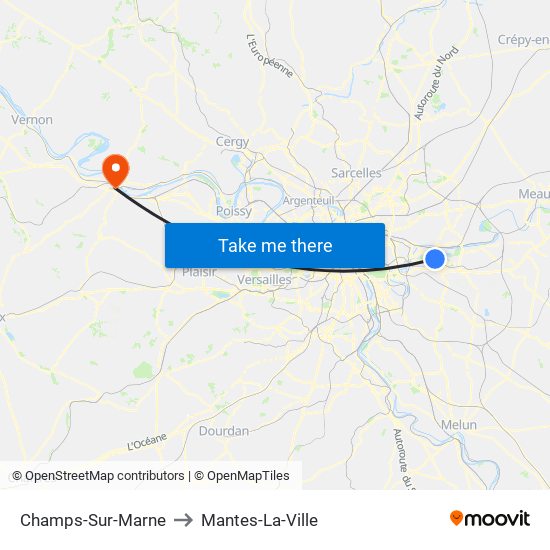 Champs-Sur-Marne to Mantes-La-Ville map
