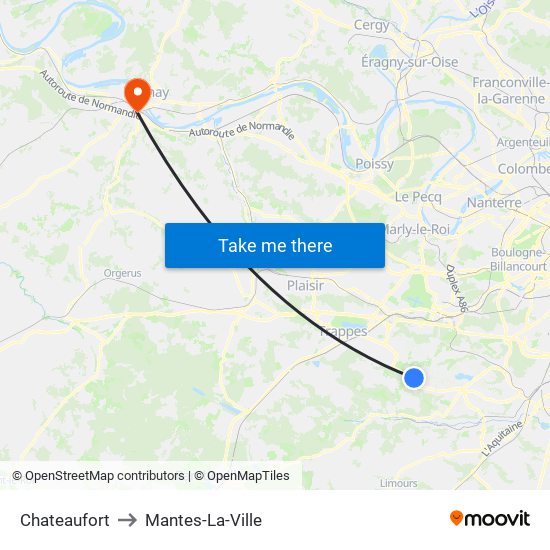 Chateaufort to Mantes-La-Ville map