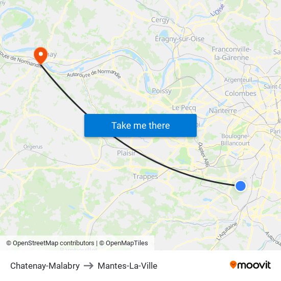 Chatenay-Malabry to Mantes-La-Ville map
