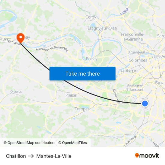 Chatillon to Mantes-La-Ville map