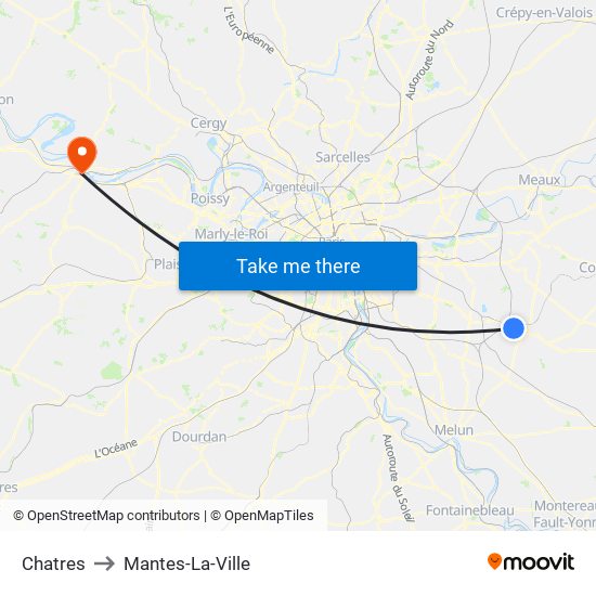 Chatres to Mantes-La-Ville map