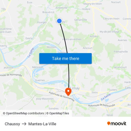 Chaussy to Mantes-La-Ville map