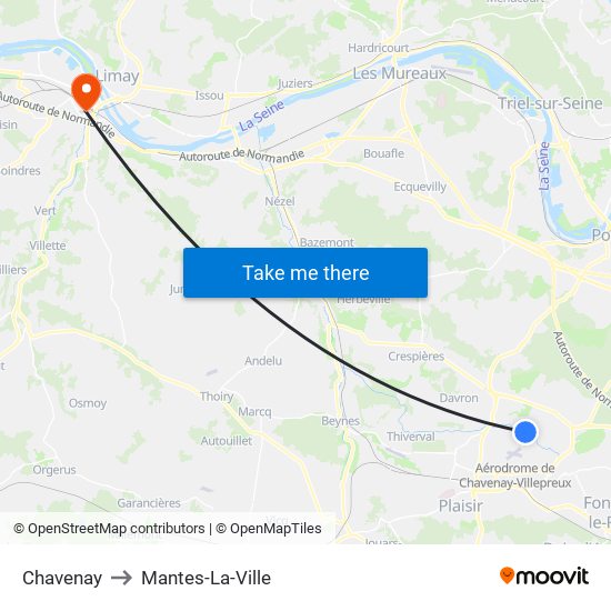 Chavenay to Mantes-La-Ville map