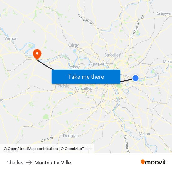 Chelles to Mantes-La-Ville map