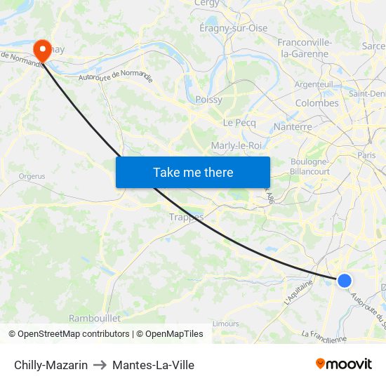 Chilly-Mazarin to Mantes-La-Ville map