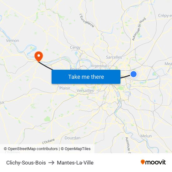Clichy-Sous-Bois to Mantes-La-Ville map