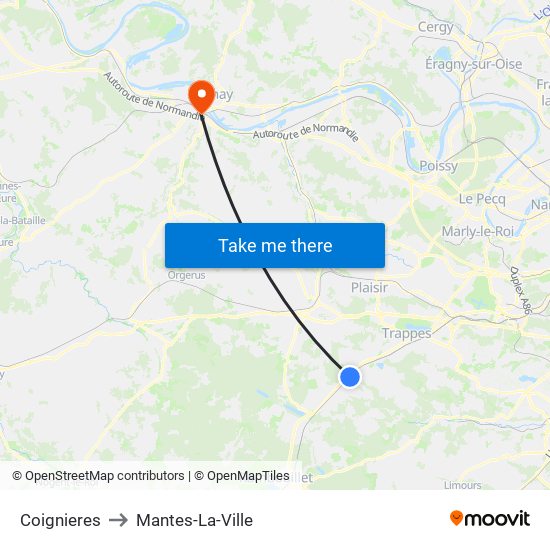 Coignieres to Mantes-La-Ville map