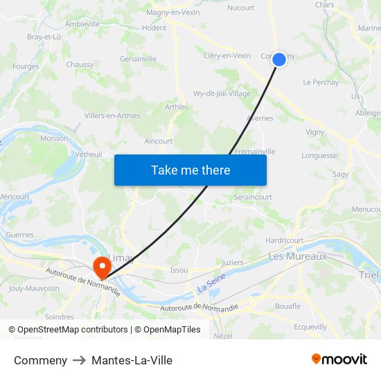 Commeny to Mantes-La-Ville map