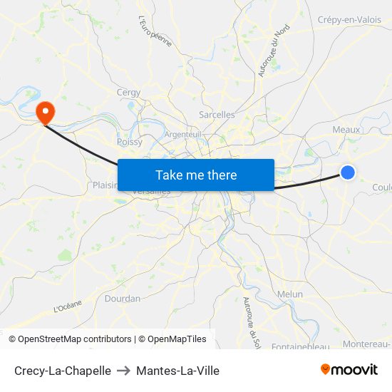 Crecy-La-Chapelle to Mantes-La-Ville map