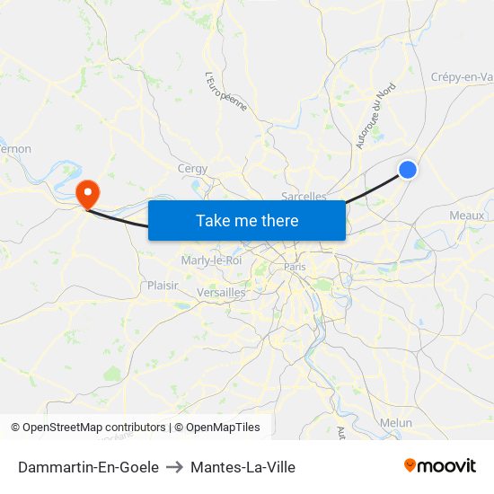 Dammartin-En-Goele to Mantes-La-Ville map