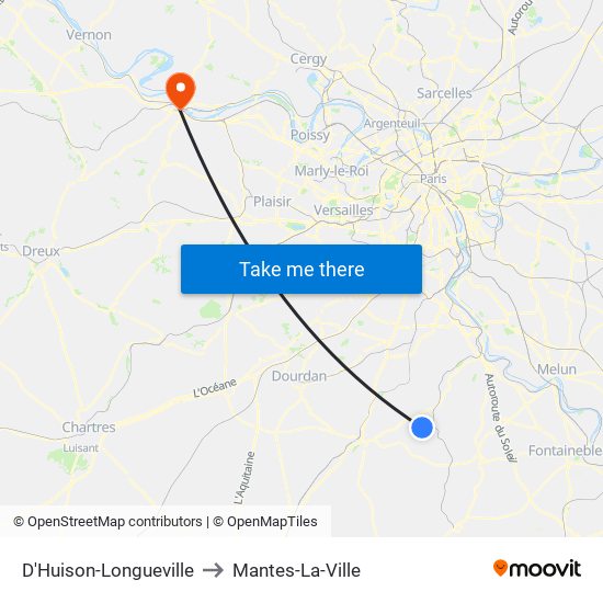 D'Huison-Longueville to Mantes-La-Ville map