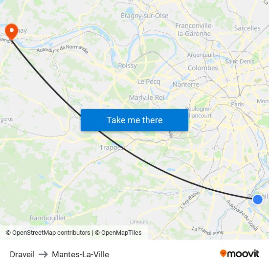 Draveil to Mantes-La-Ville map