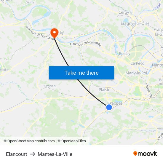 Elancourt to Mantes-La-Ville map