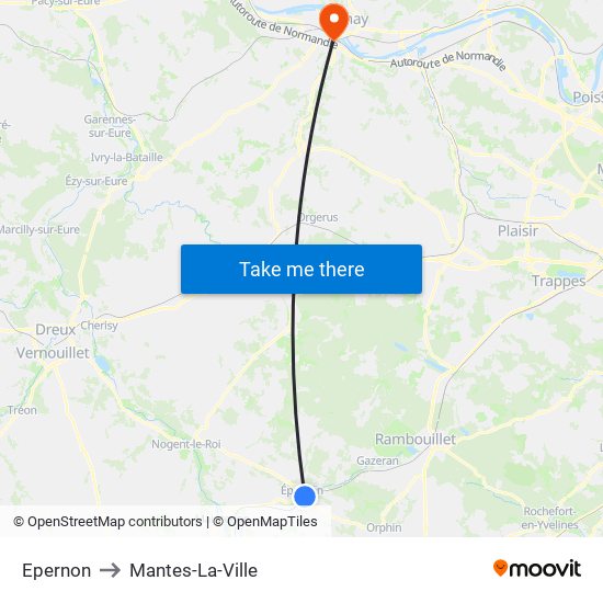 Epernon to Mantes-La-Ville map
