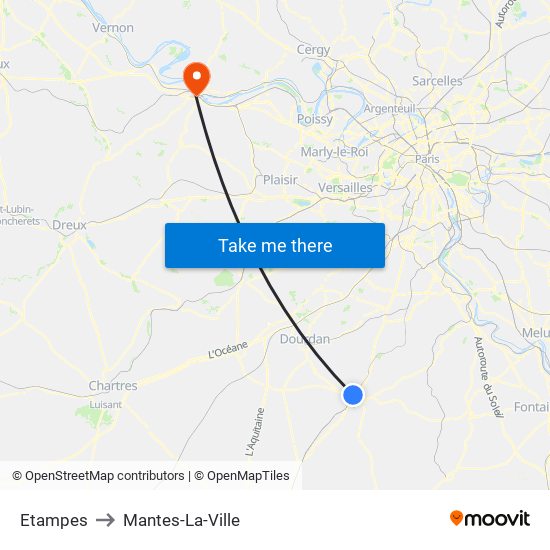 Etampes to Mantes-La-Ville map