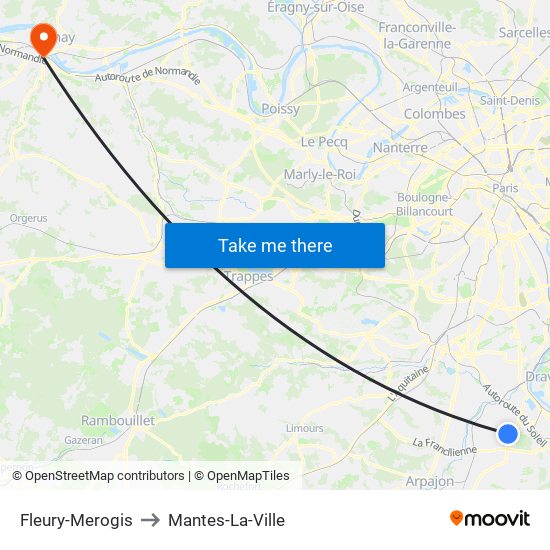 Fleury-Merogis to Mantes-La-Ville map