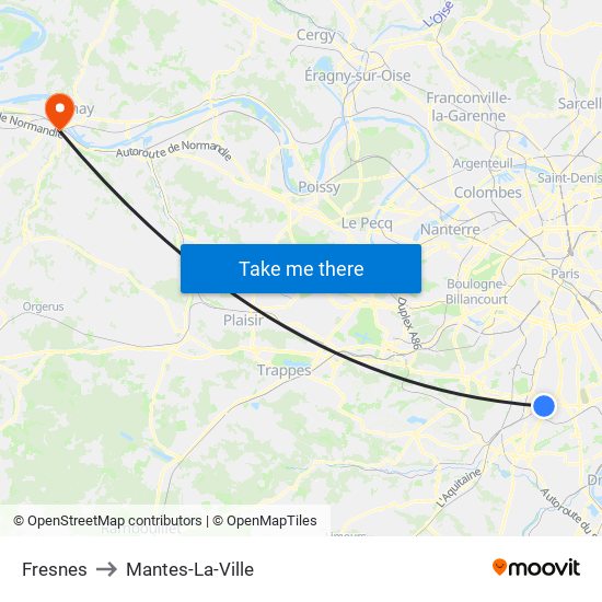 Fresnes to Mantes-La-Ville map