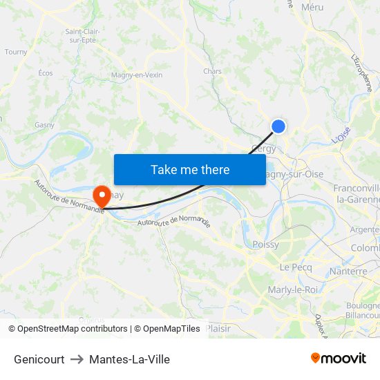 Genicourt to Mantes-La-Ville map
