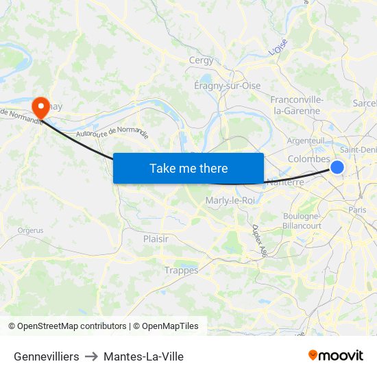 Gennevilliers to Mantes-La-Ville map