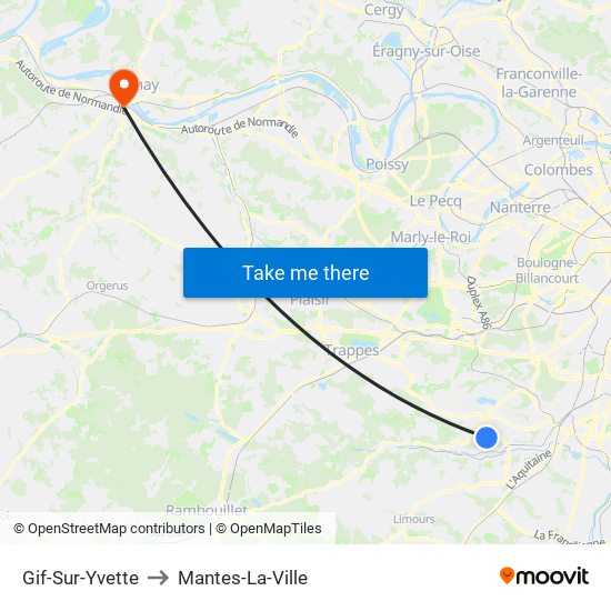 Gif-Sur-Yvette to Mantes-La-Ville map