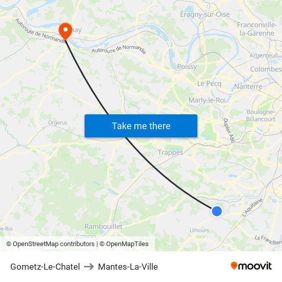 Gometz-Le-Chatel to Mantes-La-Ville map