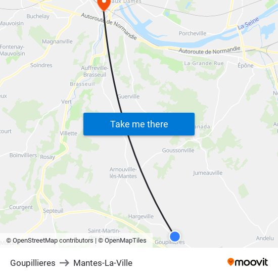 Goupillieres to Mantes-La-Ville map